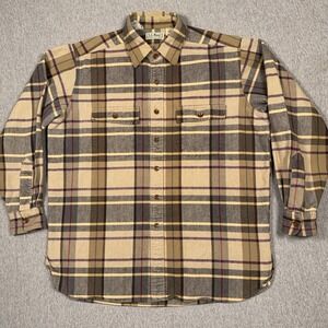 VTG LL Bean Chamois Cloth Shirt Men L Plaid Workwear Flannel Shacket Thick Heavy
